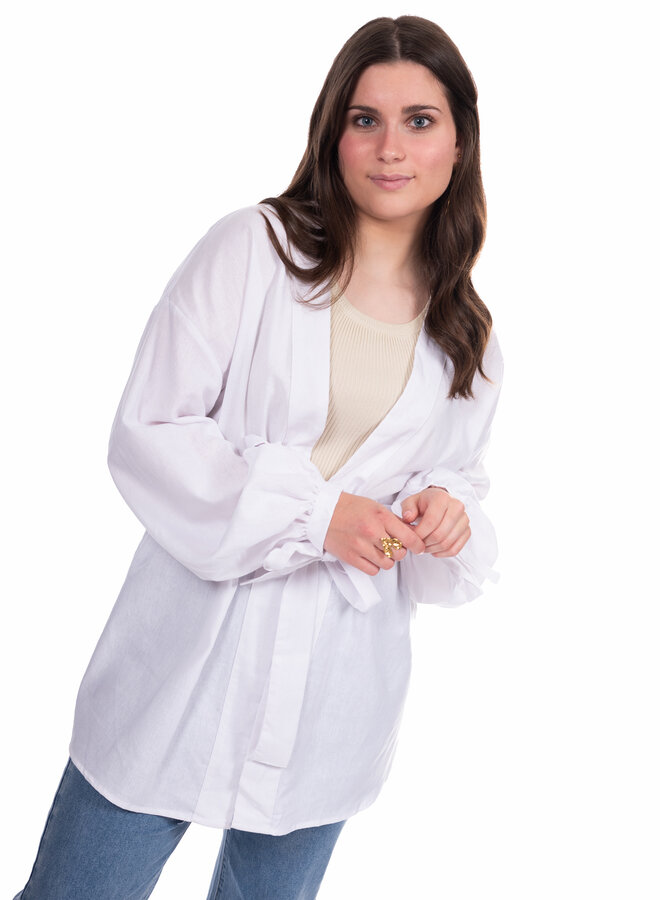 Linnen blazer lang met strik