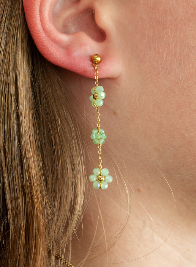 Oorhangers kralen bloemetjes groen