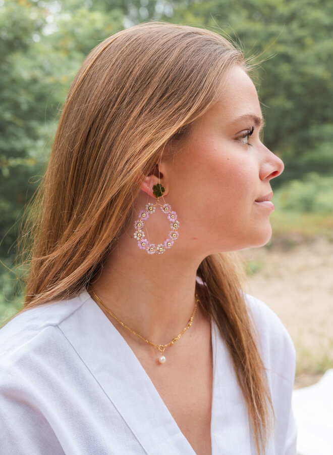 Statement oorbellen bloemen lila