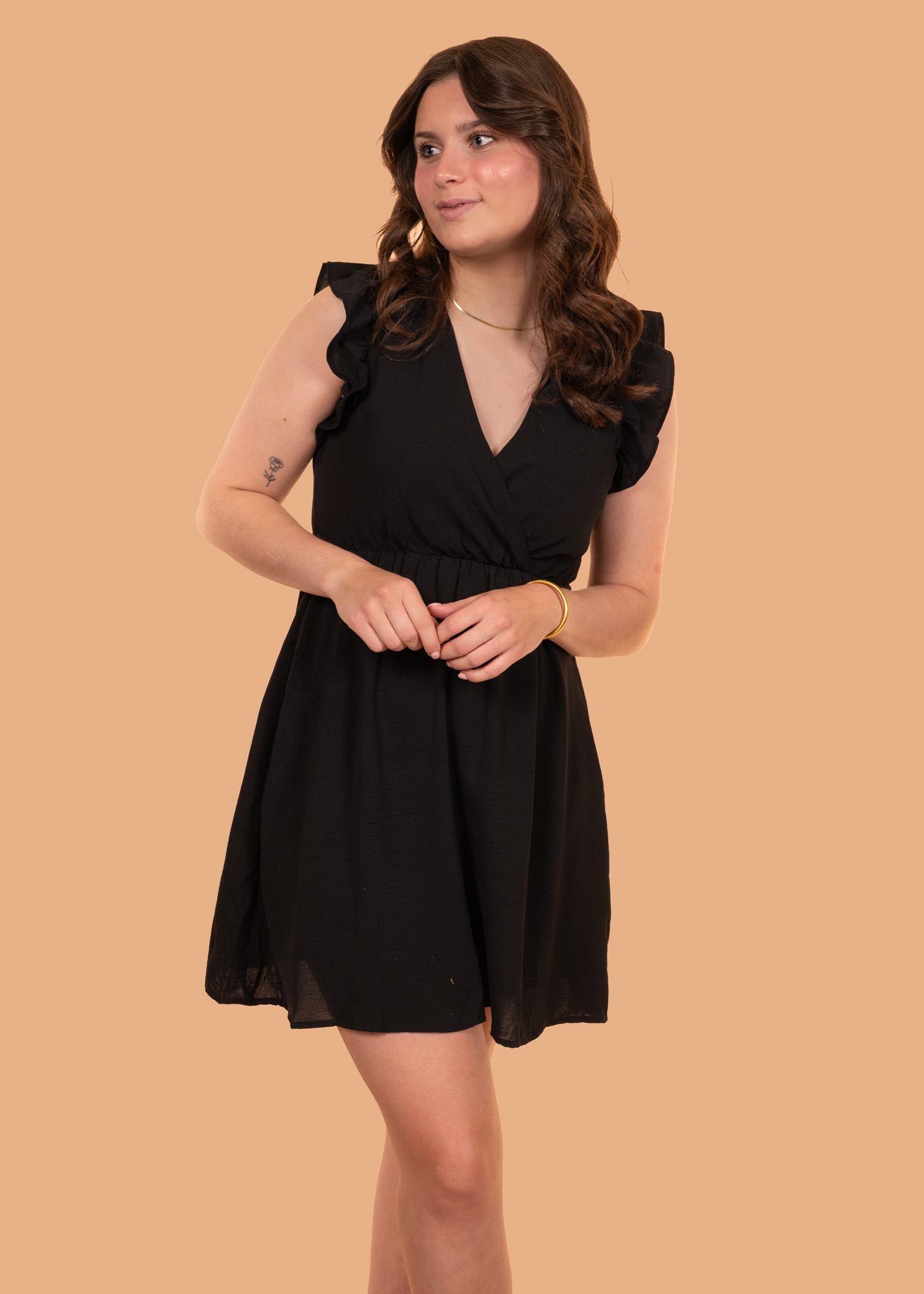 Zwarte Jurk met Ruffles Korte Zomerjurk Mi Vida