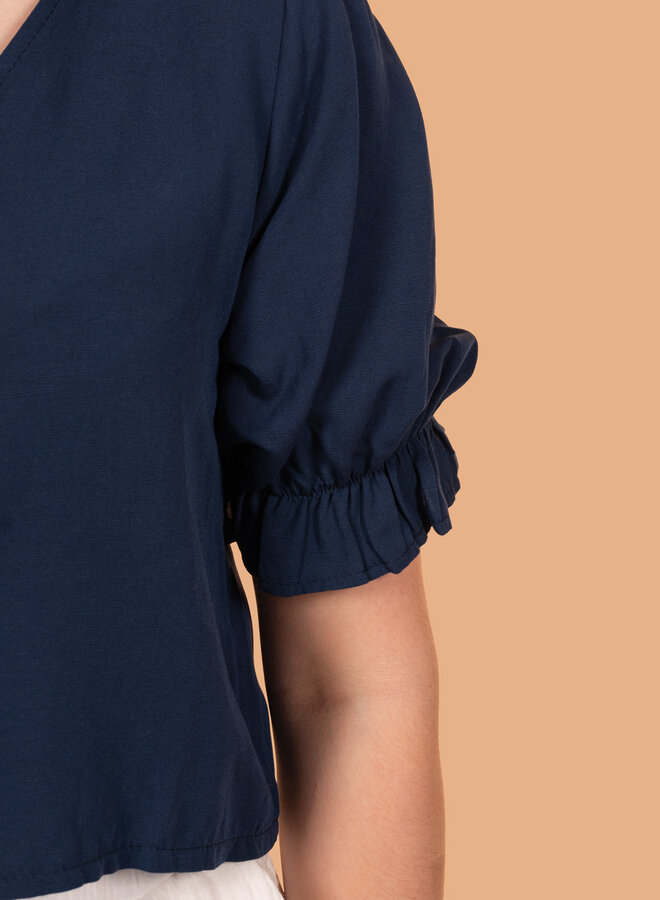 Strikjes top linnen blend blauw