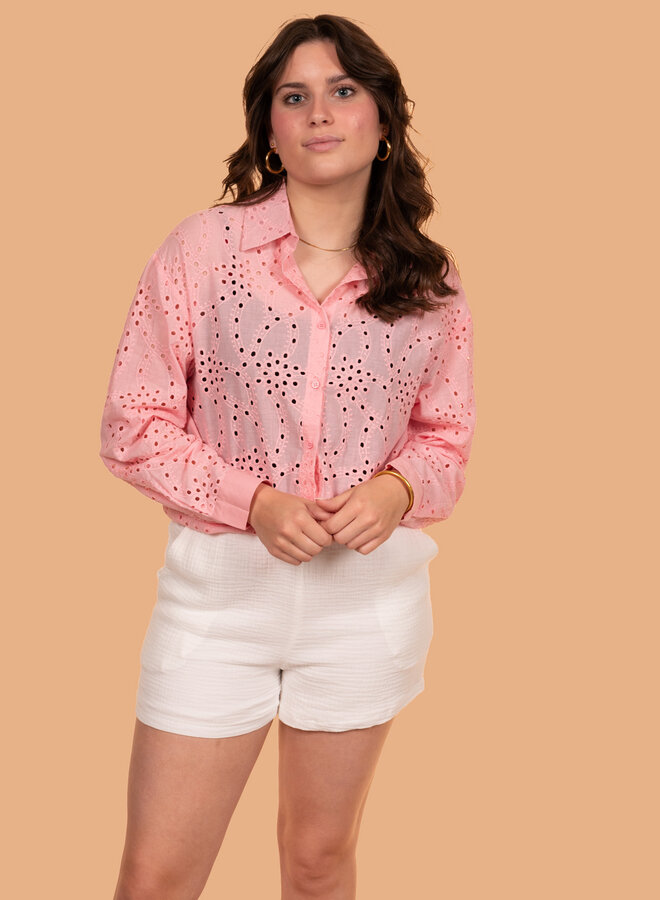 Broderie blouse zachtroze