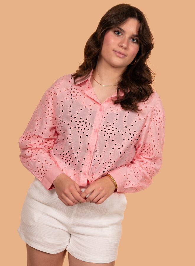 Broderie blouse zachtroze