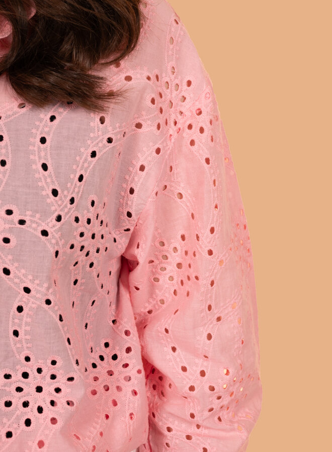 Broderie blouse zachtroze