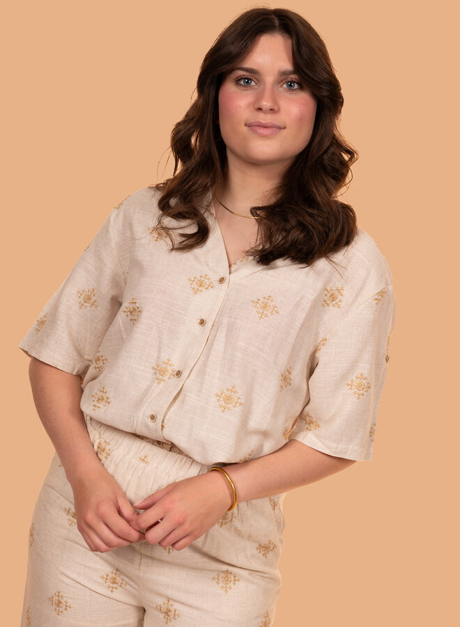 Linnen blend blouse patroon beige