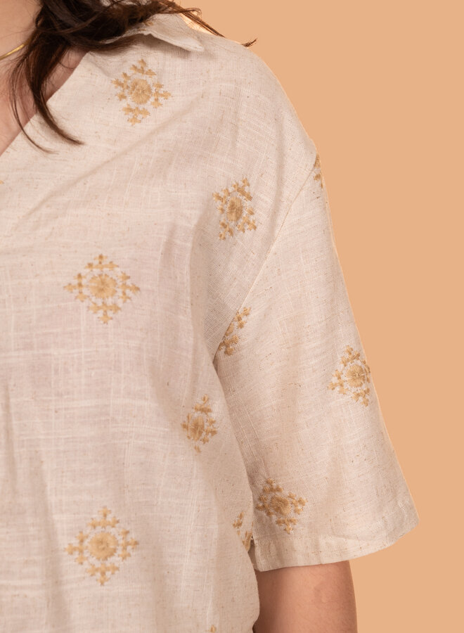 Linnen blend blouse patroon beige