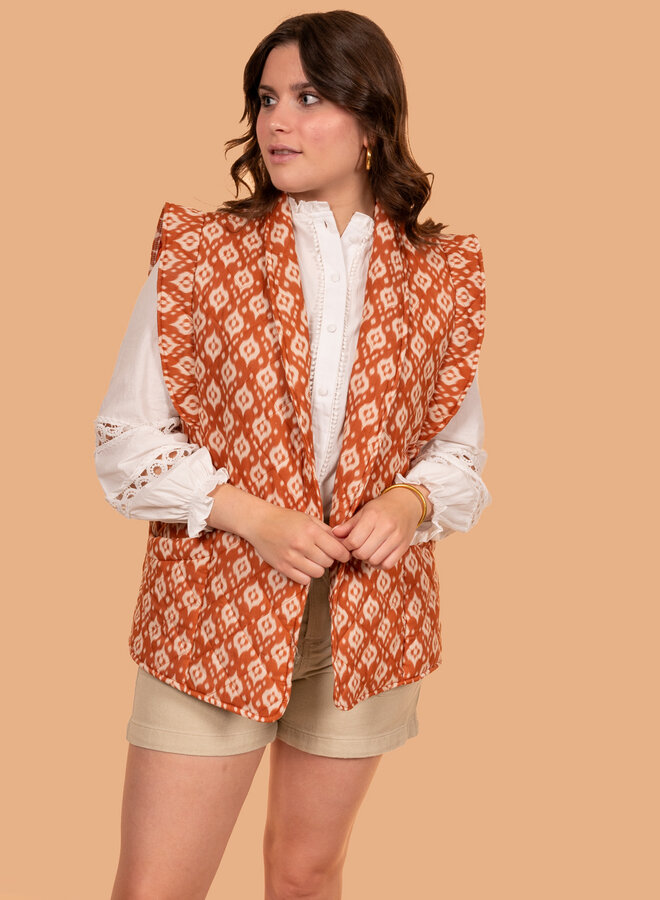 Gewatteerde gilet met print terracotta