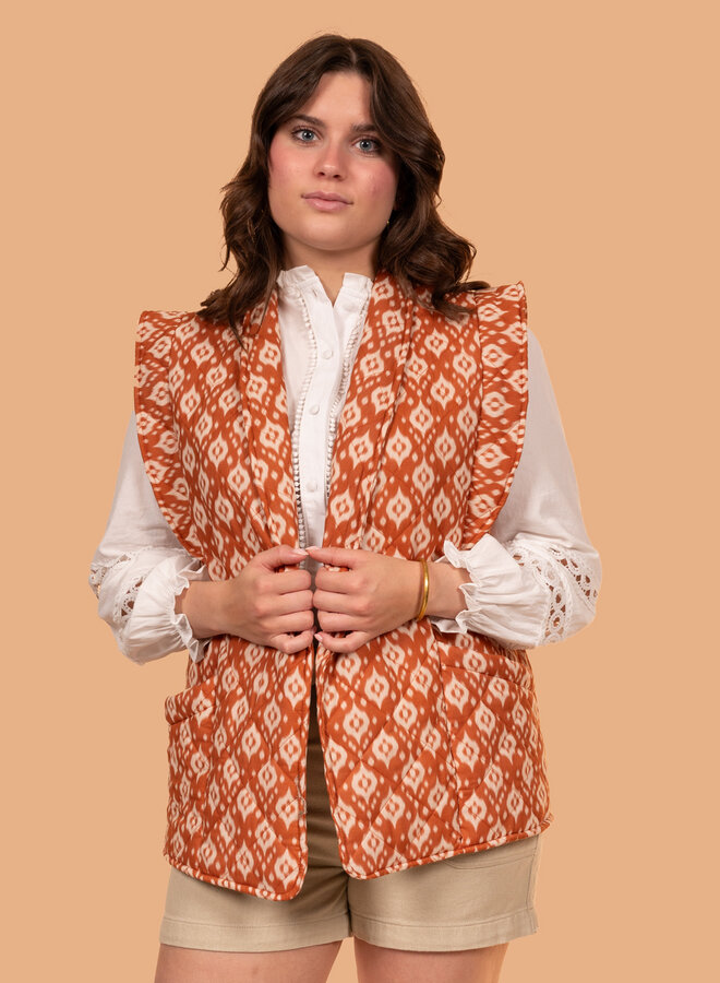 Gewatteerde gilet met print terracotta