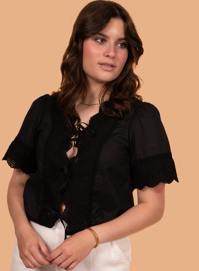 Strikjes top met kant zwart