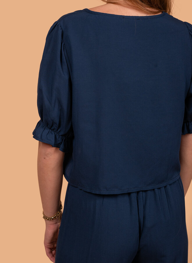 Strikjes top linnen blend blauw