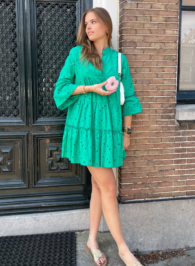 Broderie jurk groen