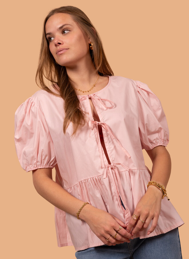 Strikjes top katoen roze