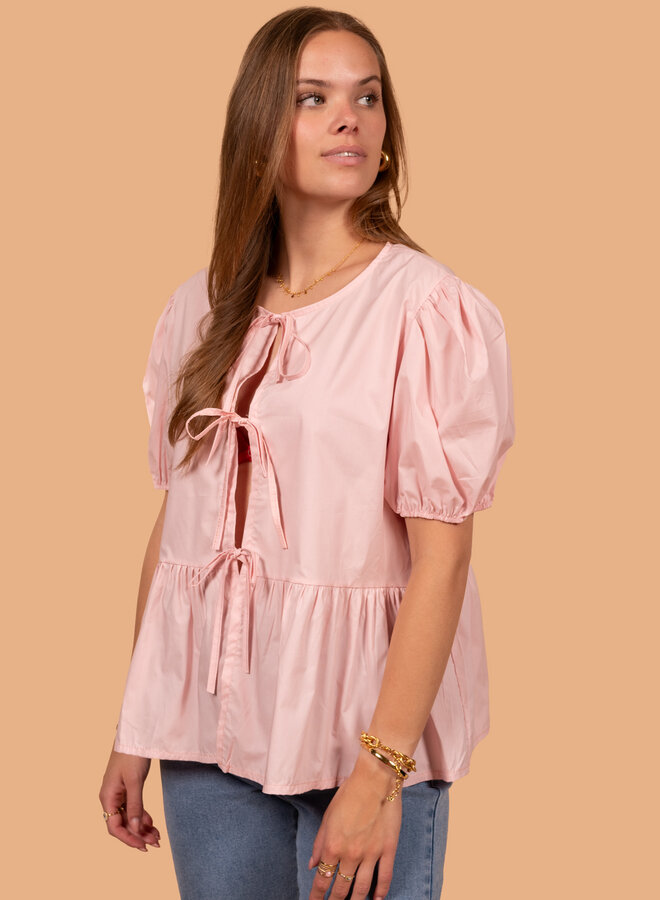 Strikjes top katoen roze