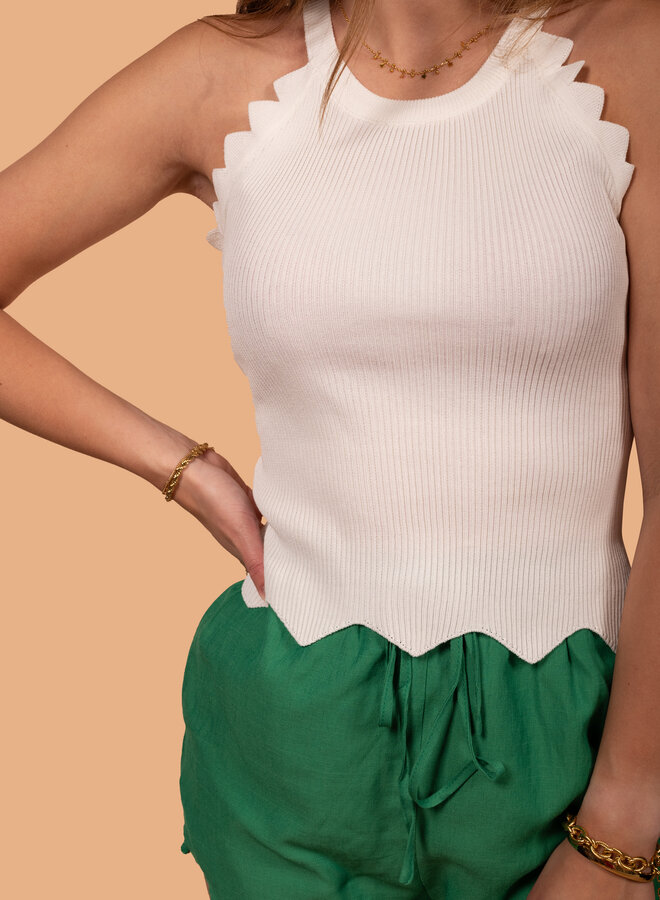 Top zigzag rib stof wit