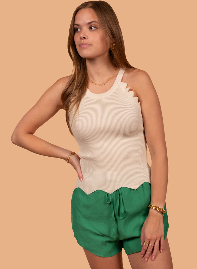 Top zigzag rib stof beige