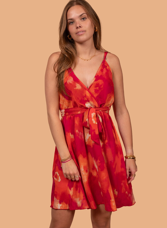 Korte jurk met roze print
