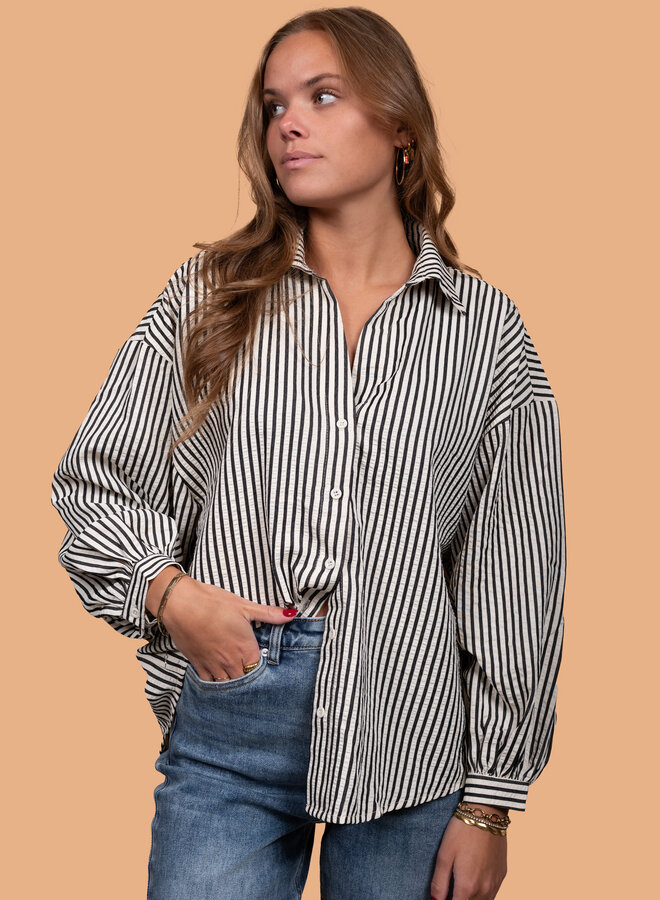 Blouse katoen zwart/wit gestreept