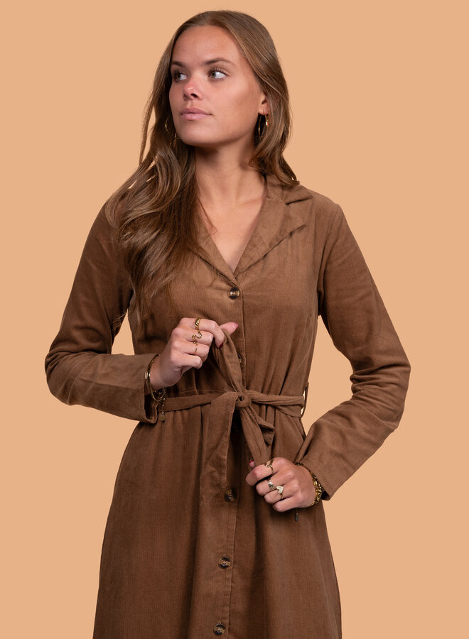 Lange corduroy jurk bruin