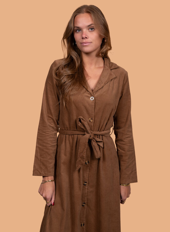 Lange corduroy jurk bruin