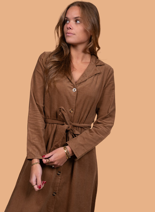 Lange corduroy jurk bruin
