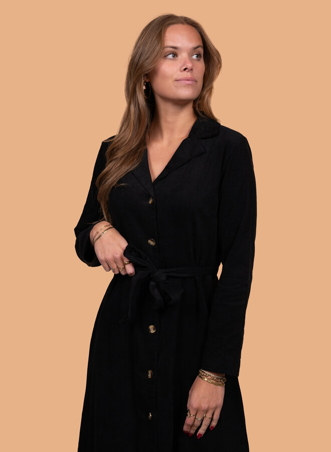 Lange corduroy jurk zwart