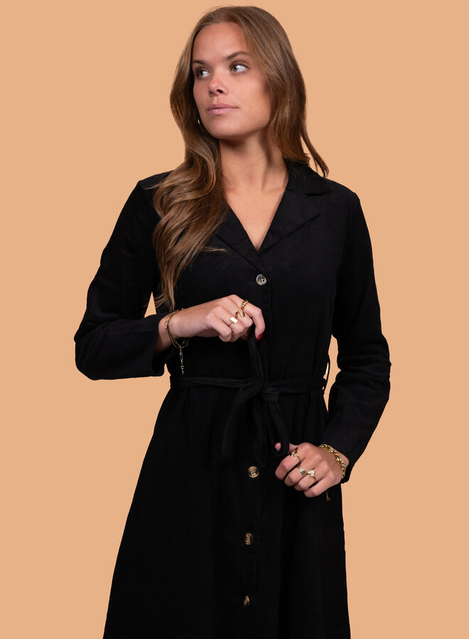 Lange corduroy jurk zwart