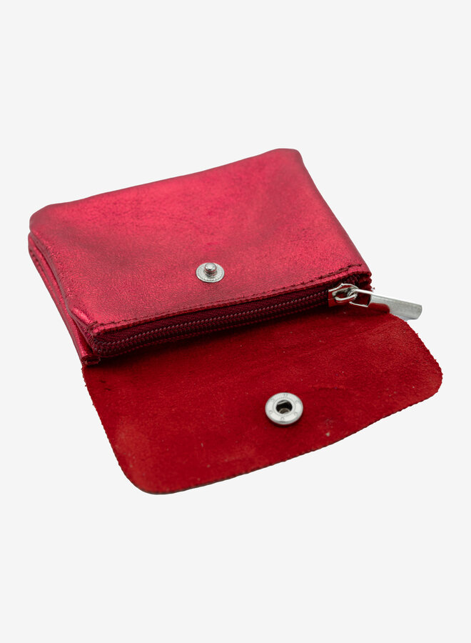 Leren portemonnee metallic felroze