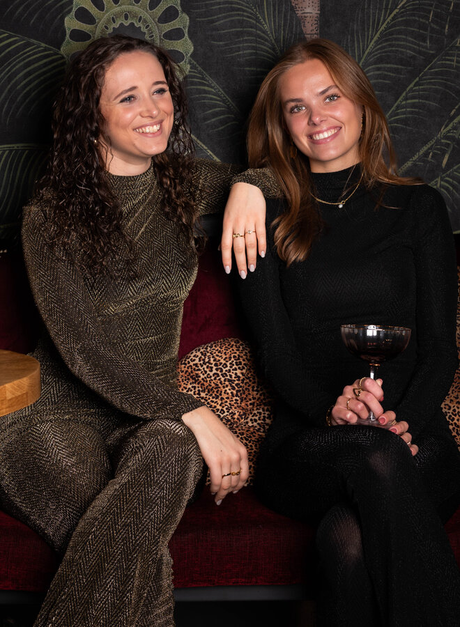 Glitter broek met print goud