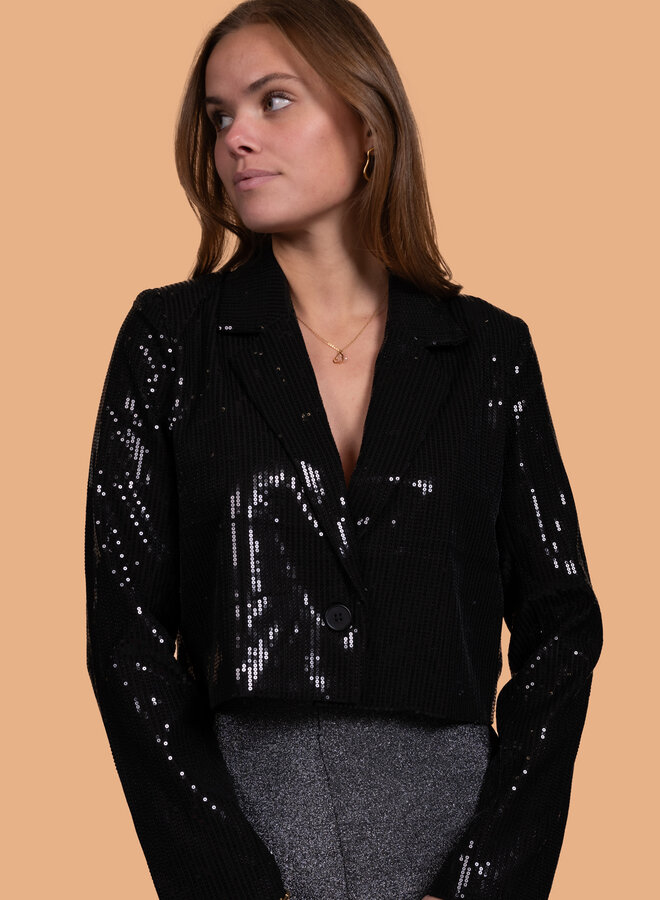 Korte zwarte blazer met pailetten