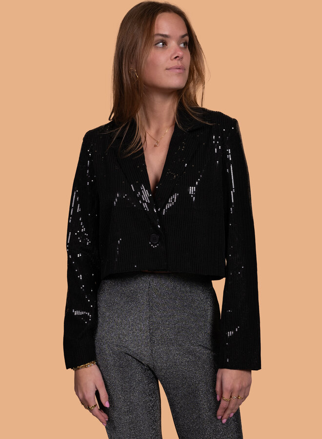 Korte zwarte blazer met pailetten