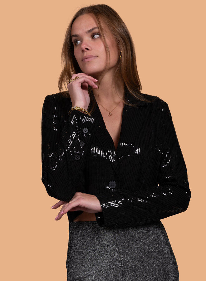 Korte zwarte blazer met pailetten