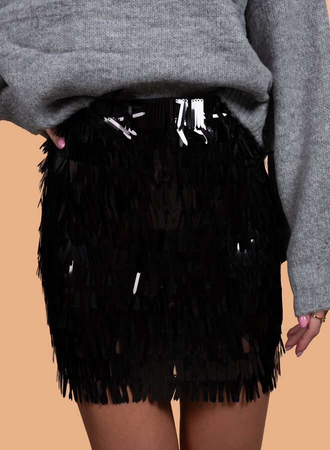 Fringe rok zwart