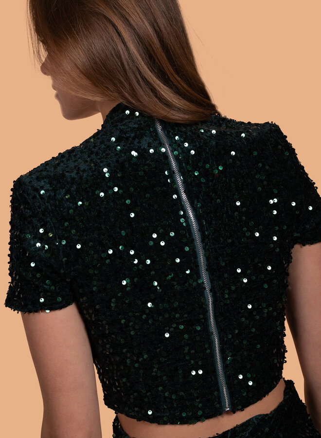 Korte groene pailetten top
