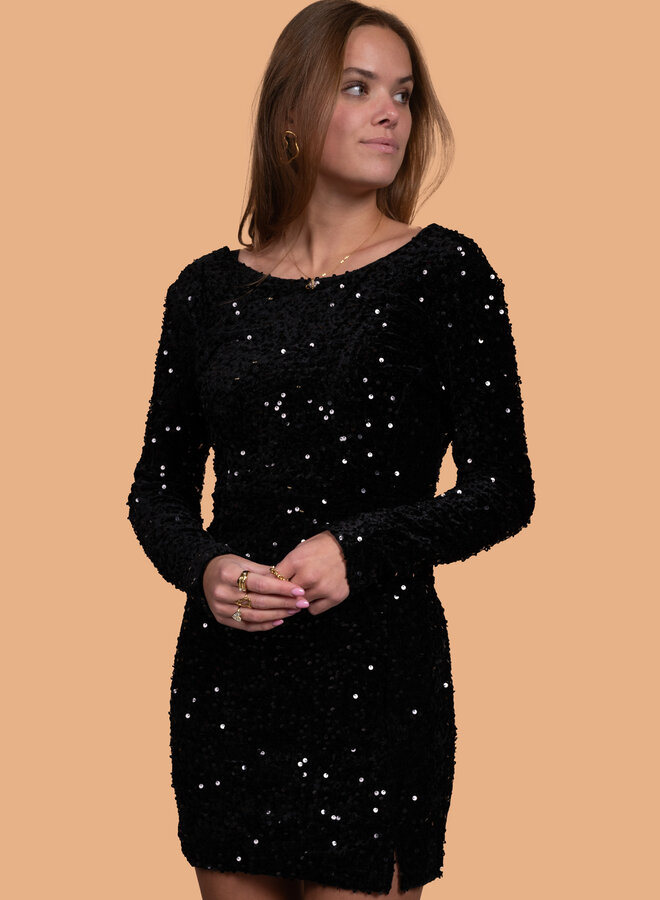 Zwarte glitter jurk met open rug