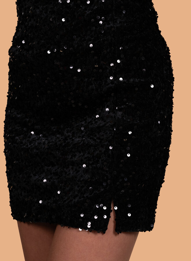 Zwarte glitter jurk met open rug