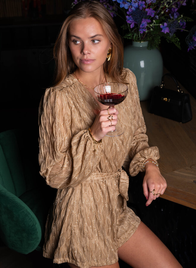 Camel jumpsuit subtiele glitters