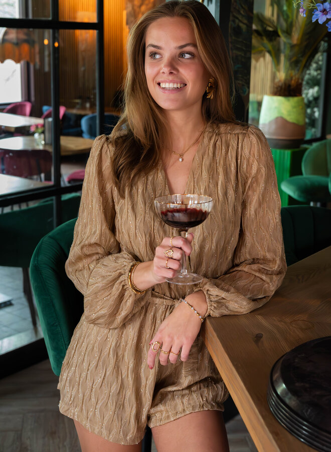 Camel jumpsuit subtiele glitters