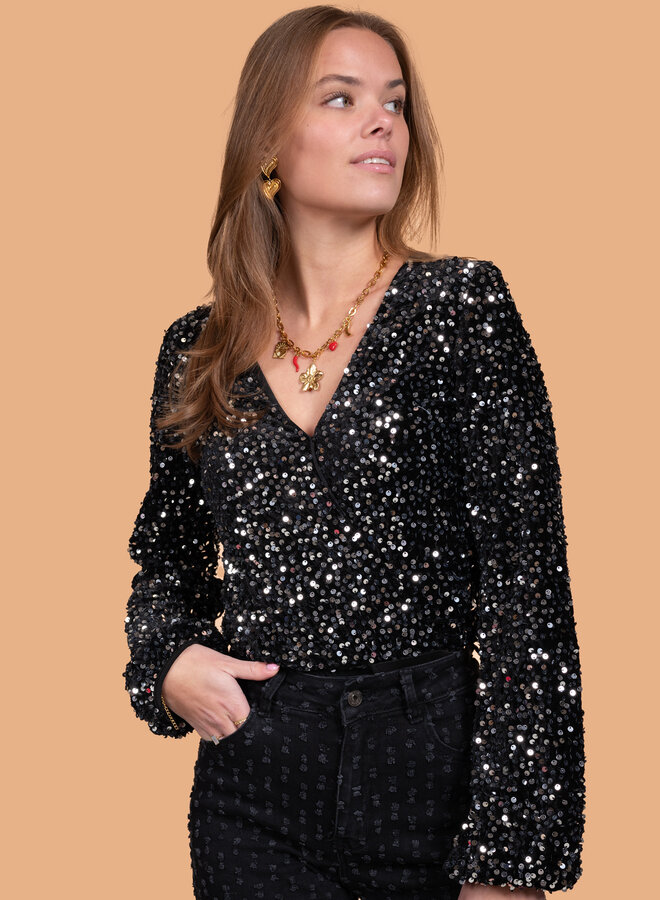 Zilveren body top met pailetten