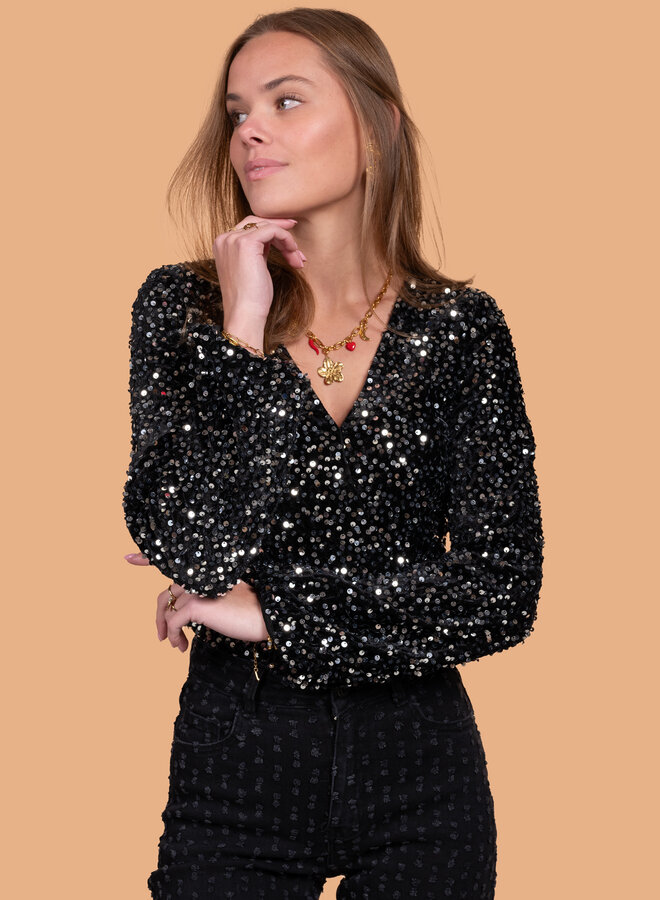 Zilveren body top met pailetten