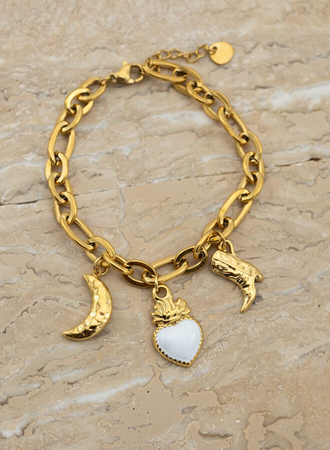 Bedel flaming heart wit goud