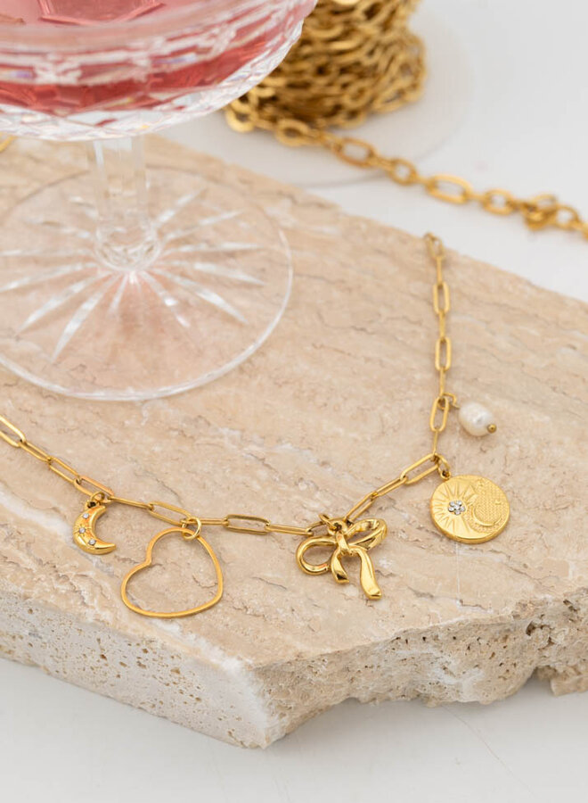Bedelketting goud bow & glitter