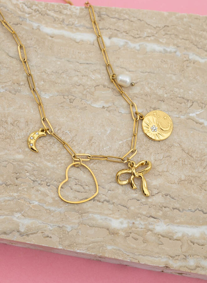 Bedelketting goud bow & glitter