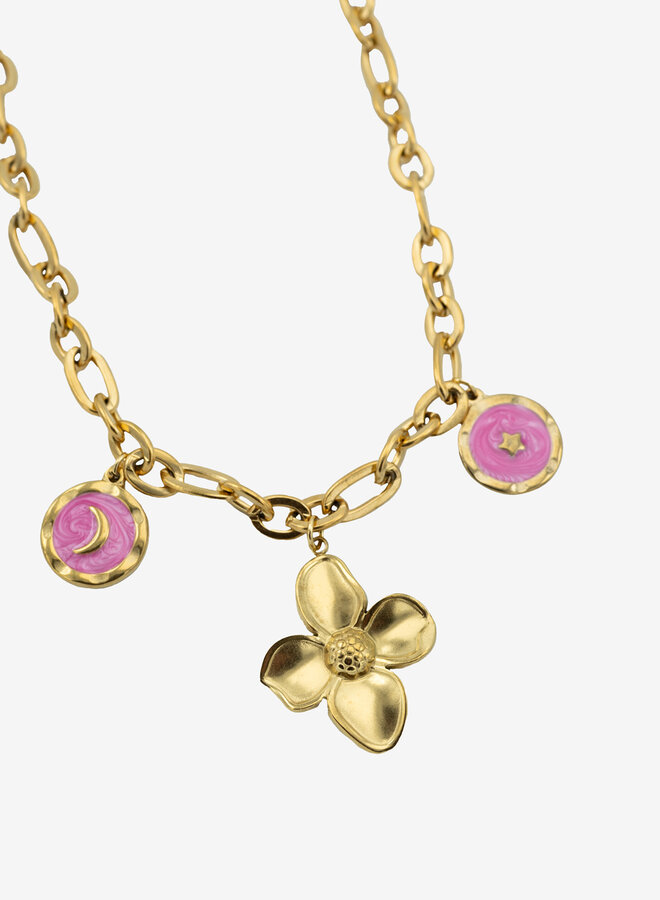 Bedelketting big flower pink