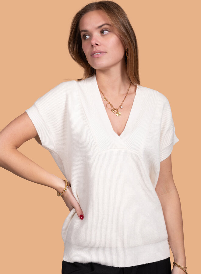 Trui met V-hals wit