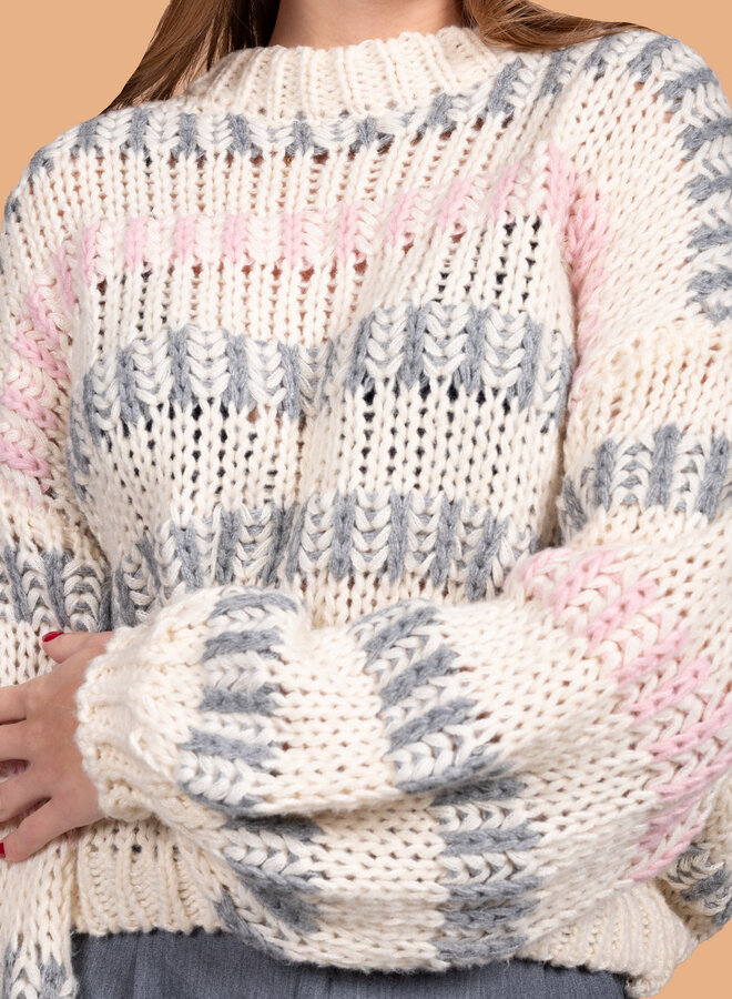 Gestreepte trui roze/grijs