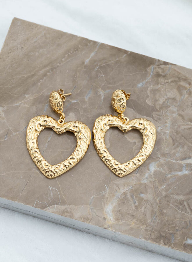 Statement oorbellen open hart print