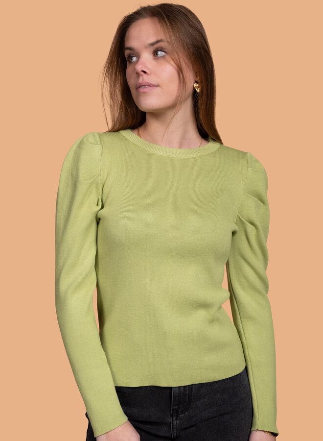 Top met kleine pofmouw groen lange mouwen