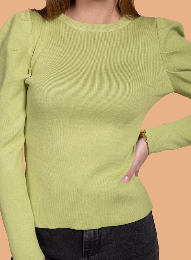 Top met kleine pofmouw groen lange mouwen