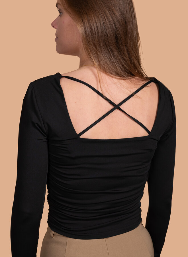 Top gekruiste rug zwart