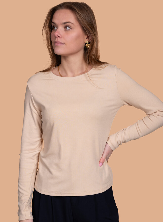 Stretch top ronde hals beige